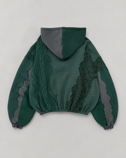 Green Patchwork Hoodie flat lay back